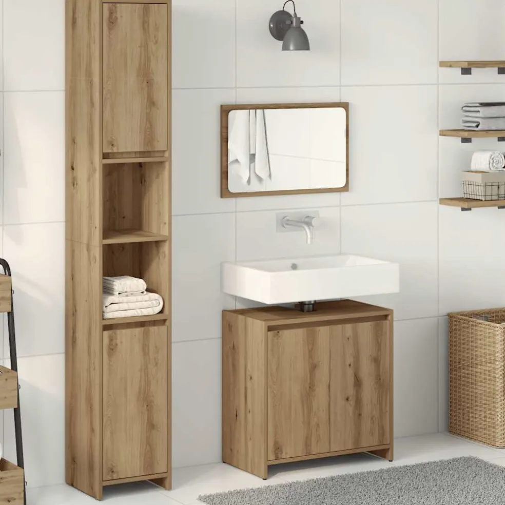vidaXL 3-delige Badkamermeubelset bewerkt hout artisanaal eikenkleur