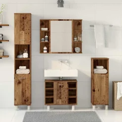 vidaXL 4-delige Badkamermeubelset bewerkt hout oud houtkleurig