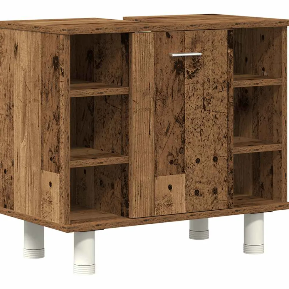 vidaXL 4-delige Badkamermeubelset bewerkt hout oud houtkleurig