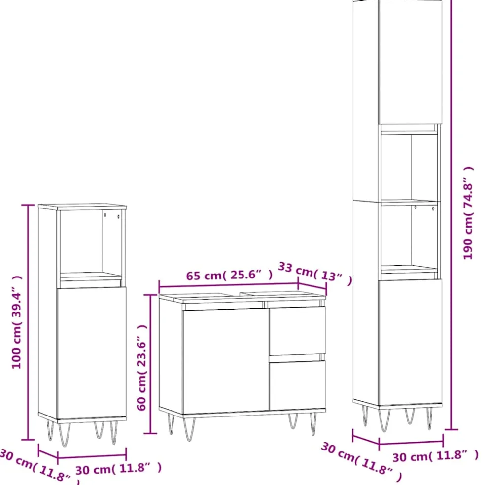 vidaXL 3-delige Badkamermeubelset bewerkt hout wit