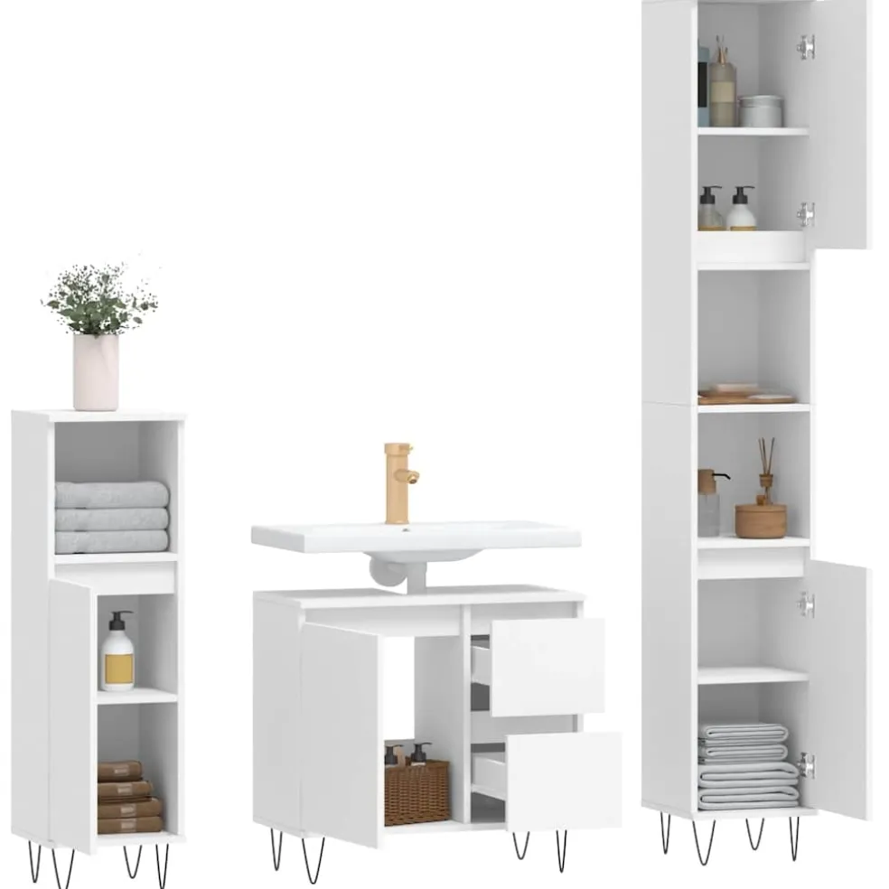 vidaXL 3-delige Badkamermeubelset bewerkt hout wit