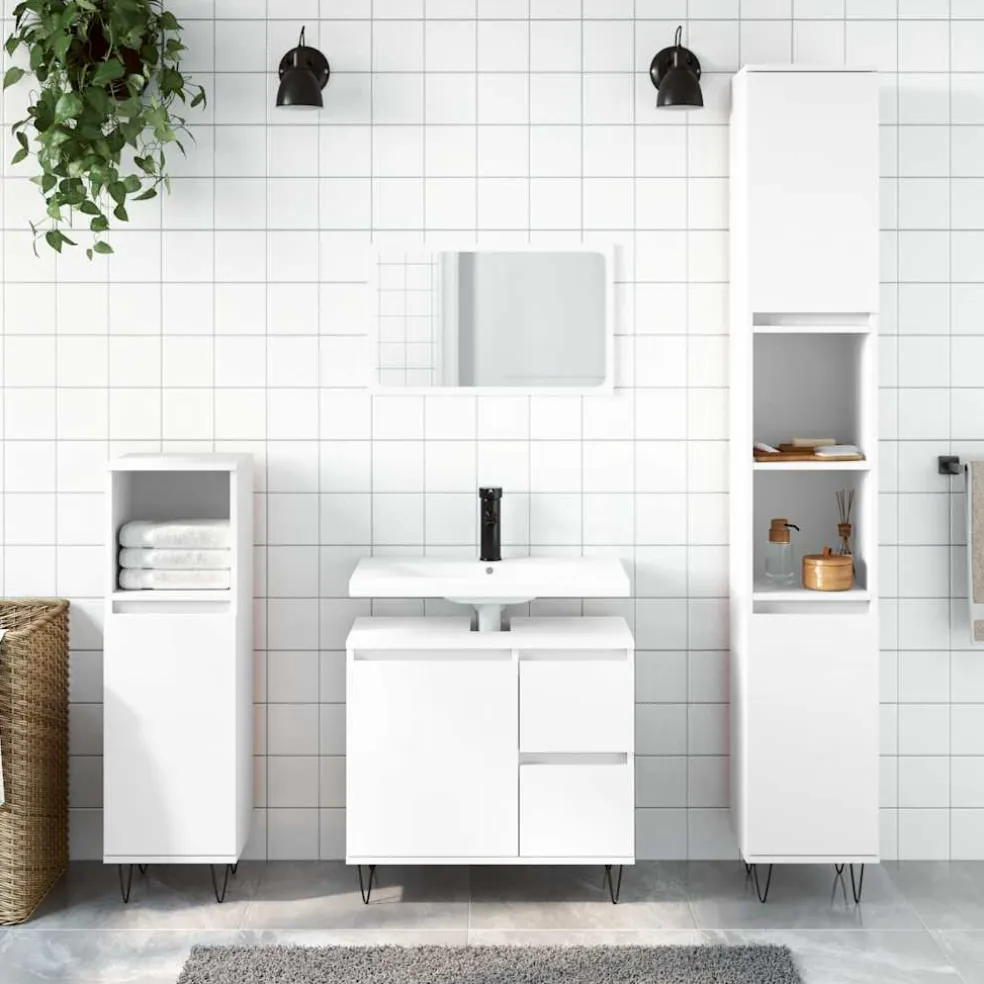 vidaXL 3-delige Badkamermeubelset bewerkt hout wit