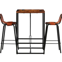 vidaXL 3-delige Barset massief gerecycled hout en echt geitenleer