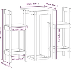 vidaXL 3-delige Barset massief grenenhout