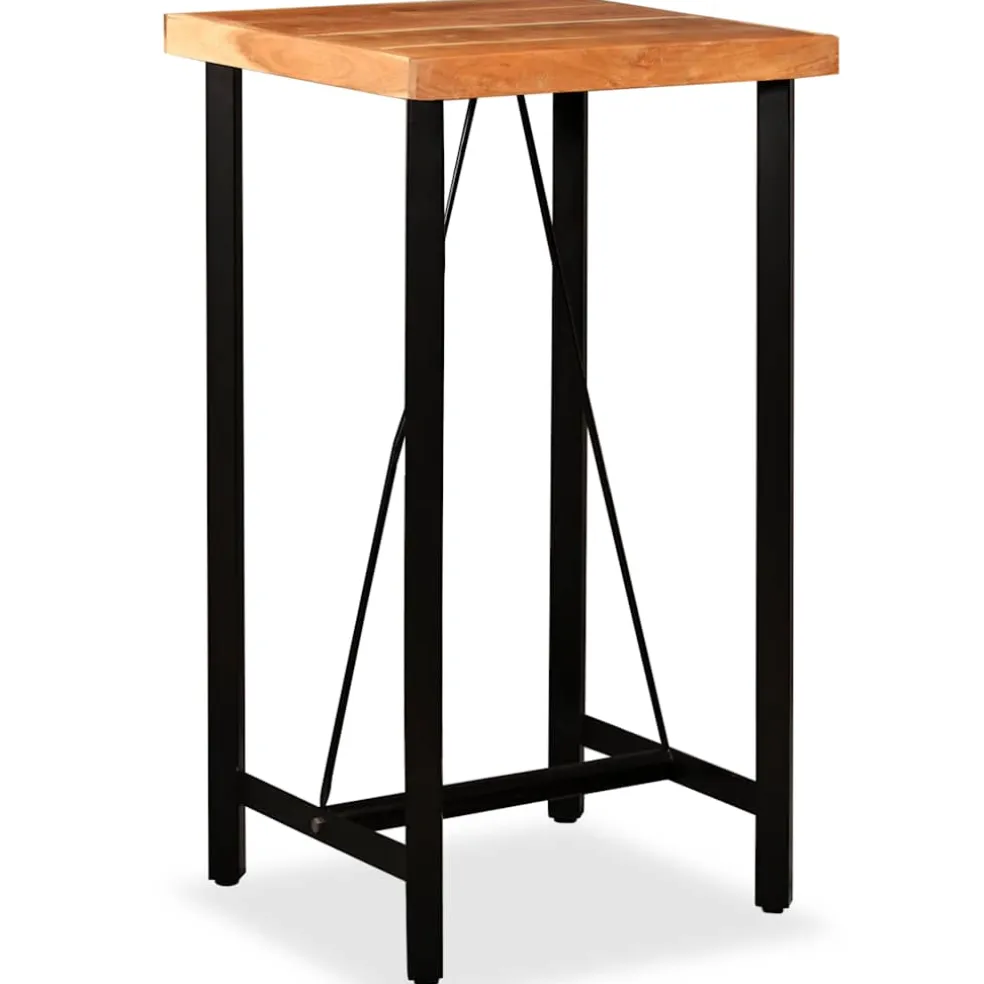 vidaXL 3-delige Barset massief acaciahout, echt leer en canvas