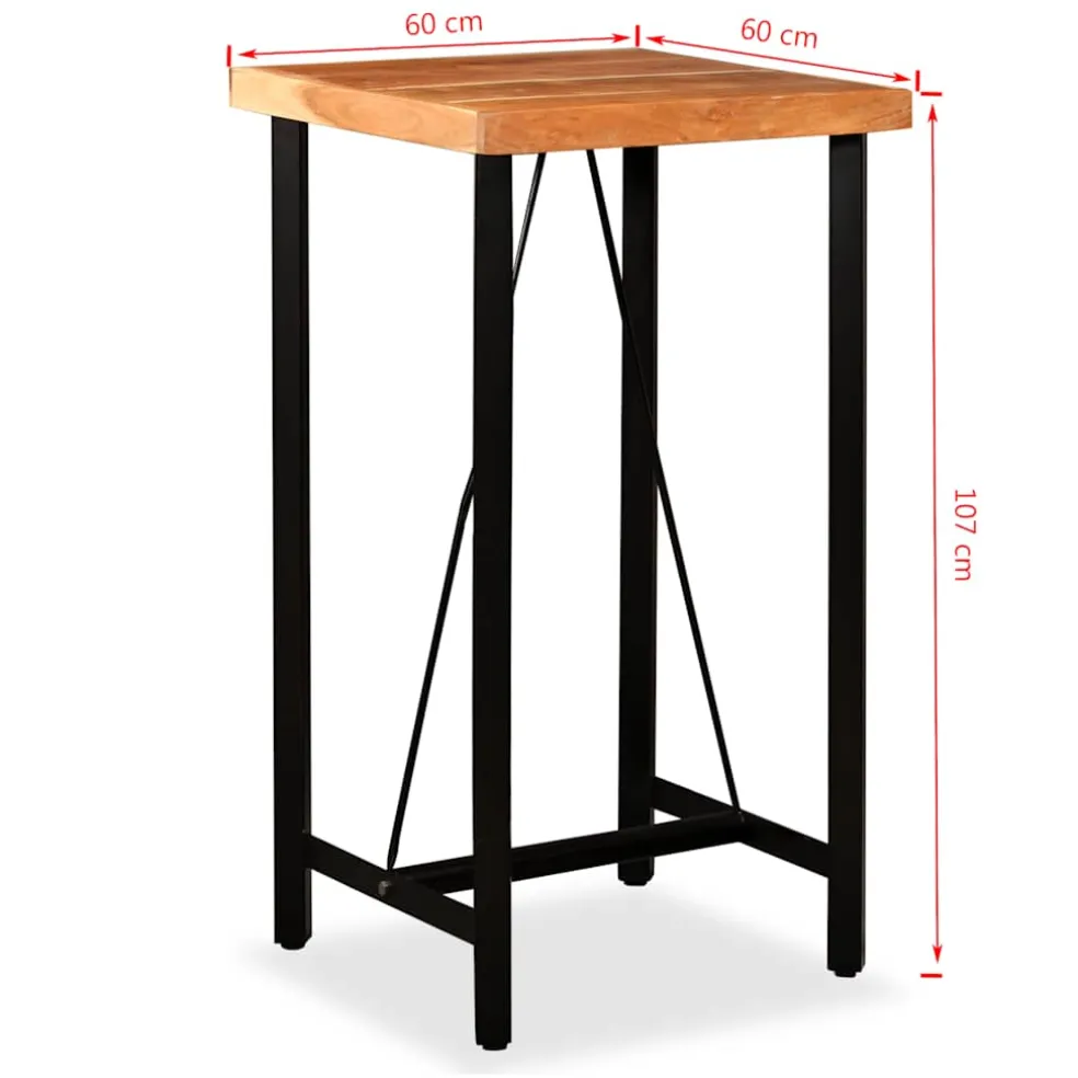 vidaXL 3-delige Barset massief acaciahout, echt leer en canvas