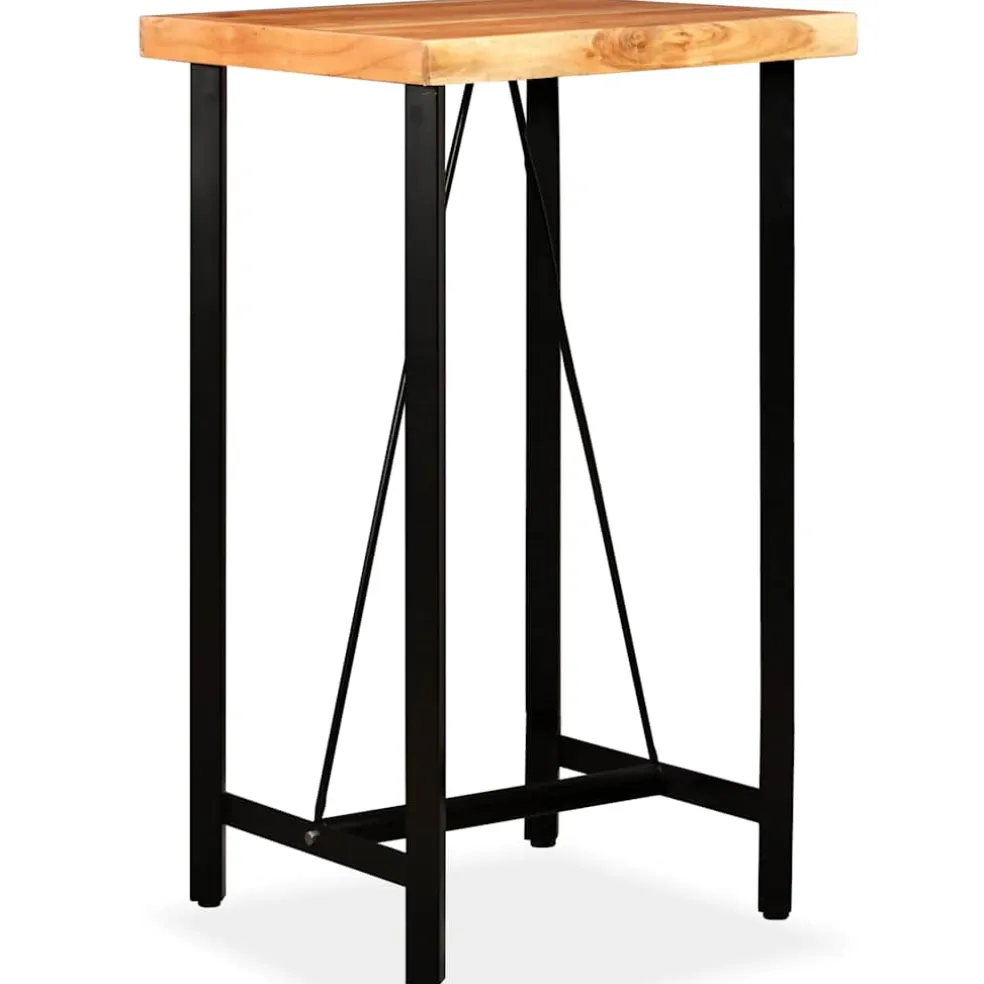 vidaXL 3-delige Barset massief acaciahout, echt leer en canvas