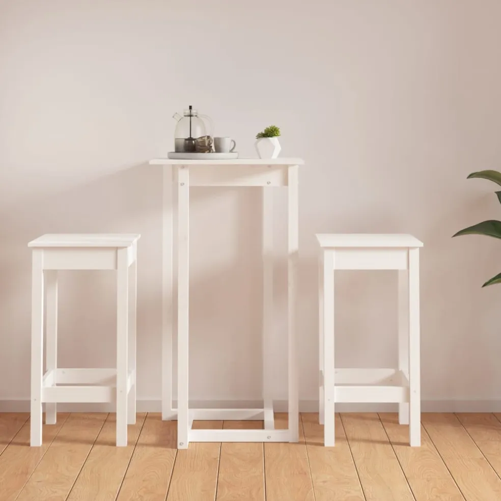 vidaXL 3-delige Barset massief grenenhout wit