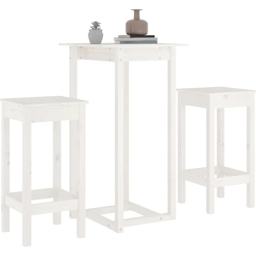 vidaXL 3-delige Barset massief grenenhout wit