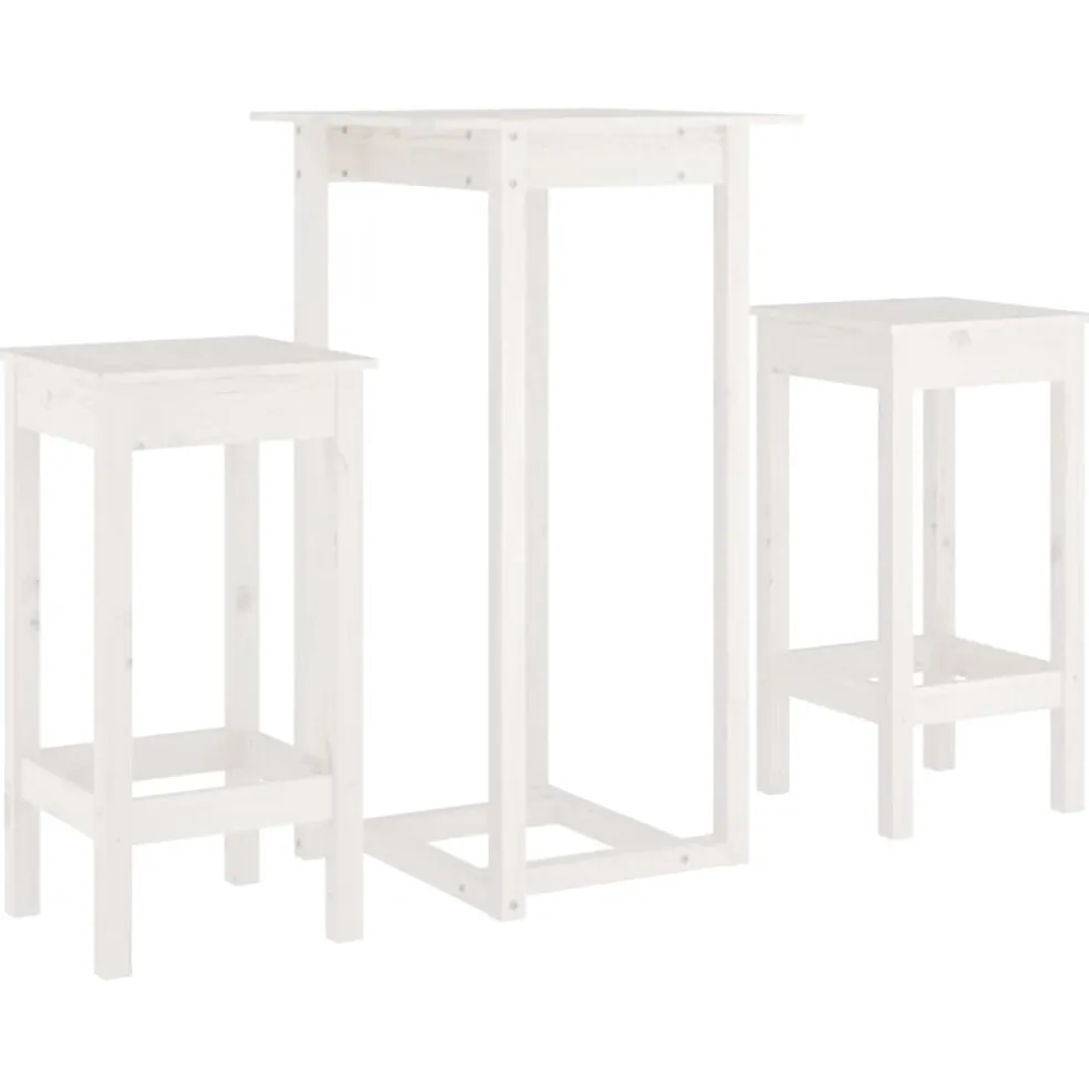 vidaXL 3-delige Barset massief grenenhout wit