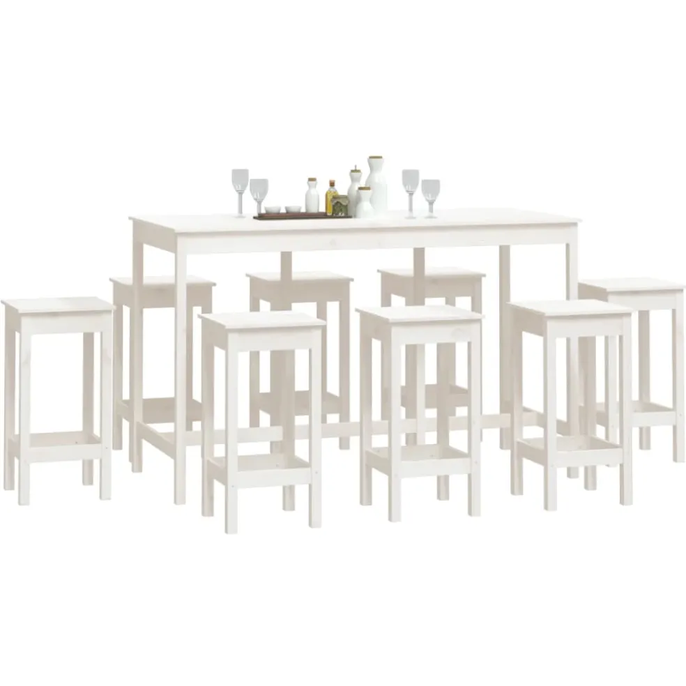 vidaXL 9-delige Barset massief grenenhout wit