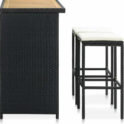 vidaXL 3-delige Barset poly rattan zwart