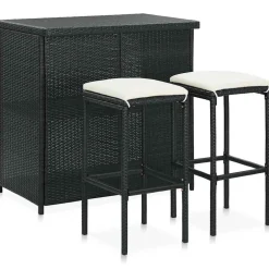 vidaXL 3-delige Barset poly rattan zwart
