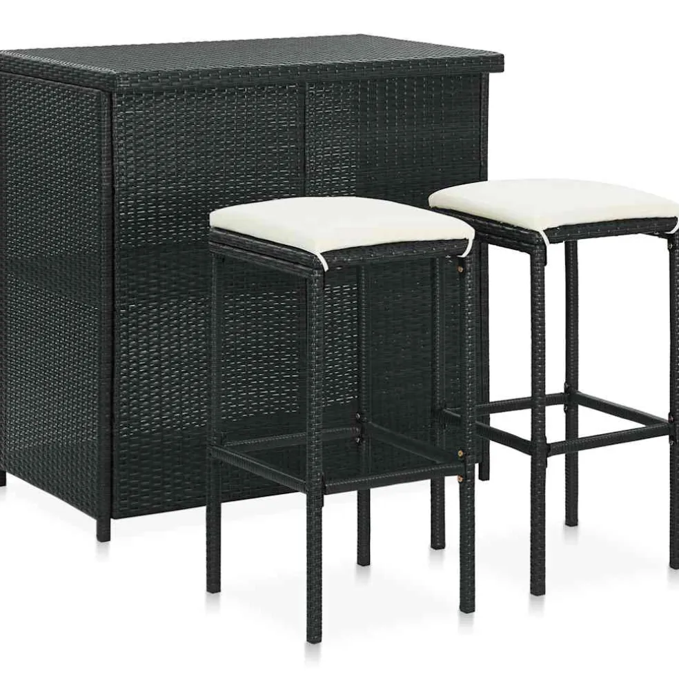 vidaXL 3-delige Barset poly rattan zwart