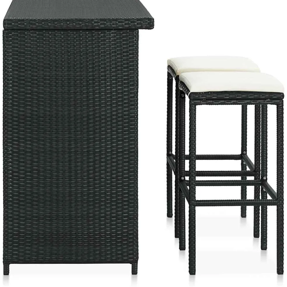 vidaXL 3-delige Barset poly rattan zwart