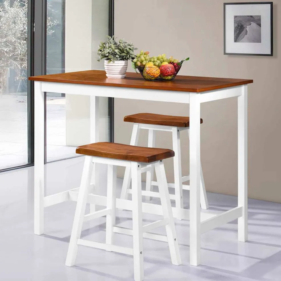 vidaXL 3-delige Bartafel en -krukkenset massief hout