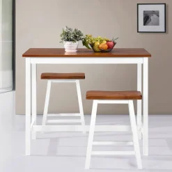 vidaXL 3-delige Bartafel en -krukkenset massief hout