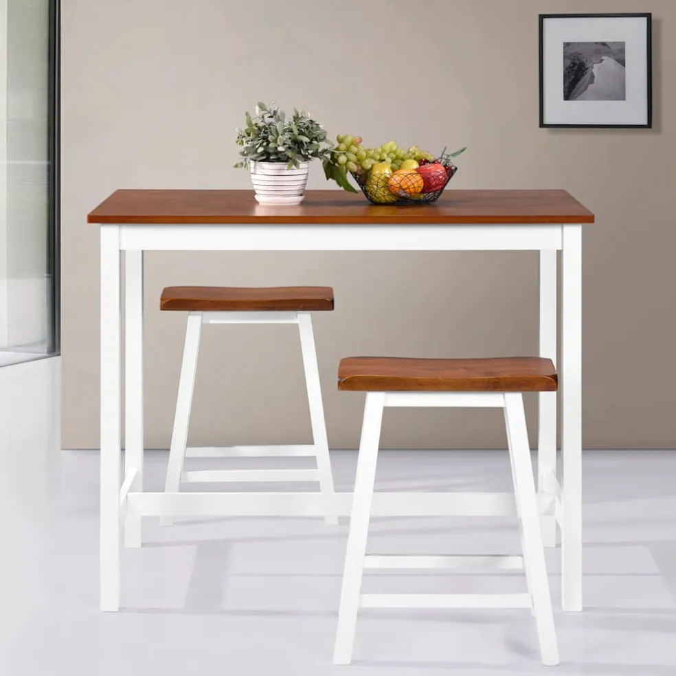 vidaXL 3-delige Bartafel en -krukkenset massief hout