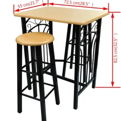vidaXL 3-delige Bartafel en -krukkenset massief hout en staal
