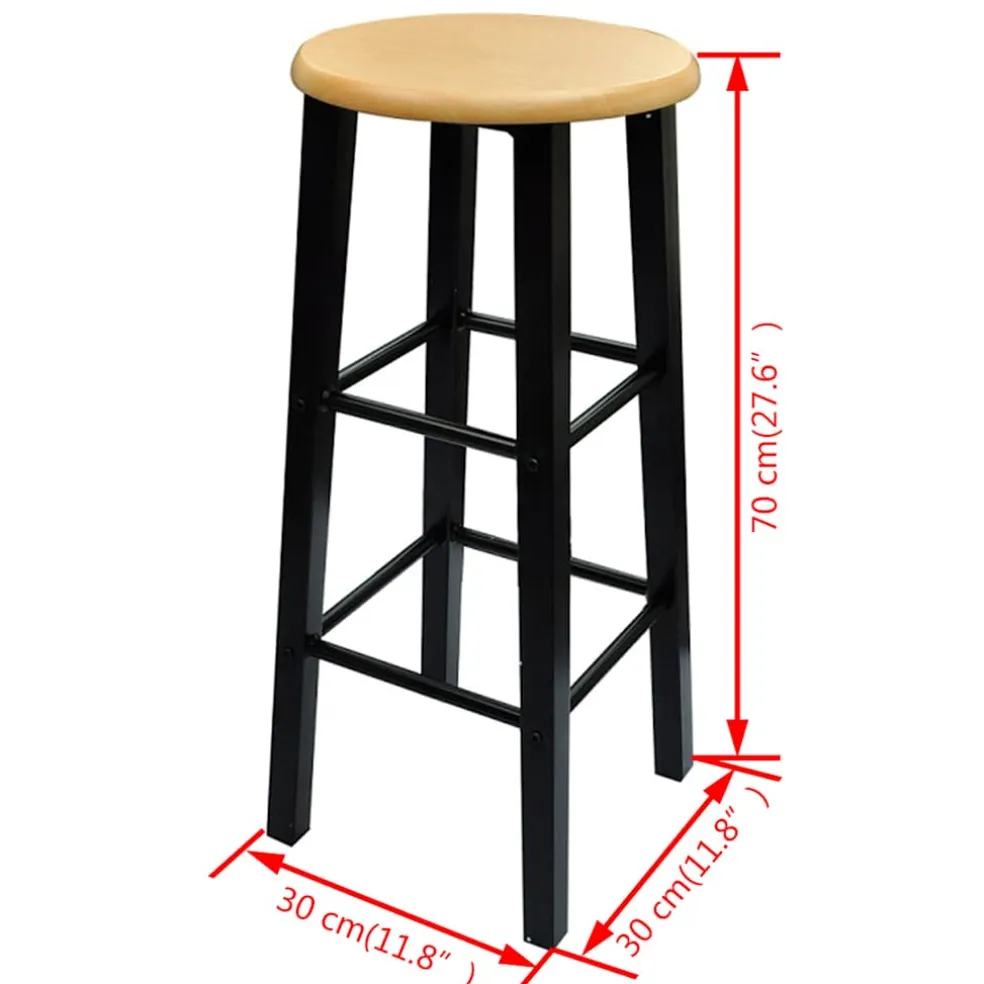 vidaXL 3-delige Bartafel en -krukkenset massief hout en staal
