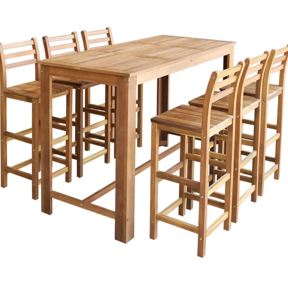 vidaXL 7-delige Bartafel en -stoelenset massief acaciahout