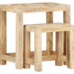 vidaXL 2-delige Bijzettafeltjesset handgeschilderd massief mangohout