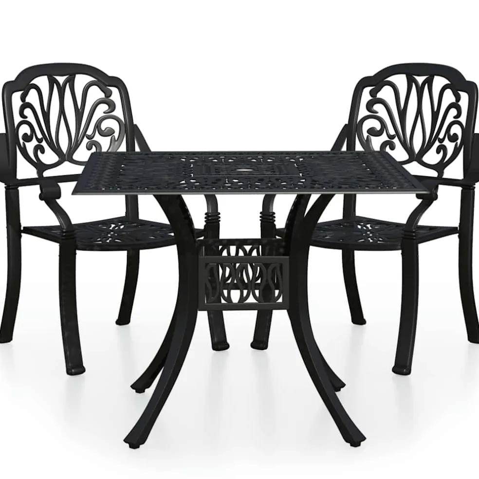 vidaXL 3-delige Bistroset gietaluminium zwart