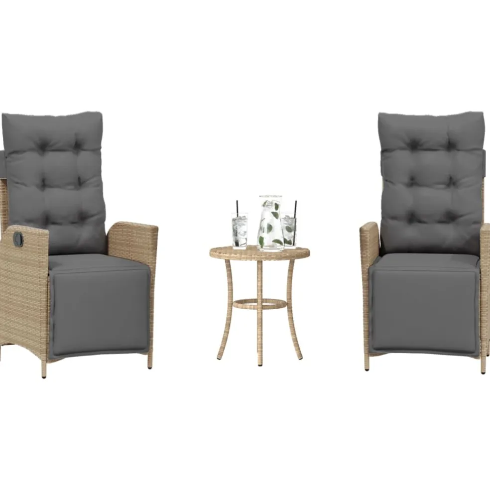 vidaXL 3-delige Bistroset met kussens poly rattan gemengd beige