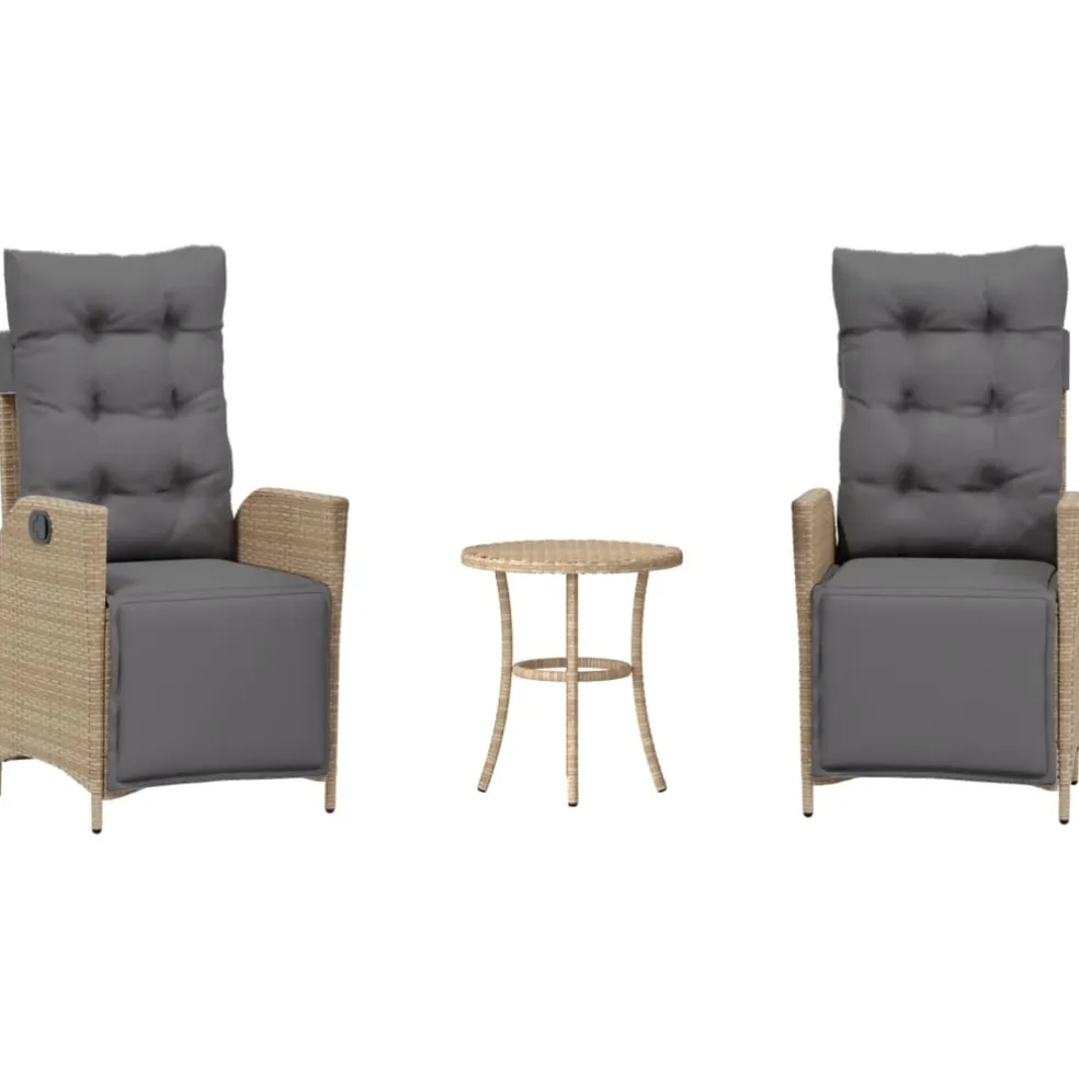 vidaXL 3-delige Bistroset met kussens poly rattan gemengd beige