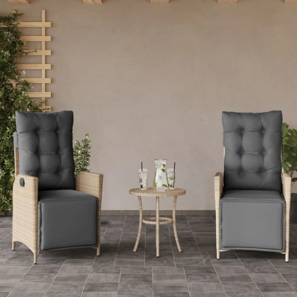 vidaXL 3-delige Bistroset met kussens poly rattan gemengd beige