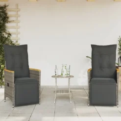 vidaXL 3-delige Bistroset met kussens poly rattan grijs