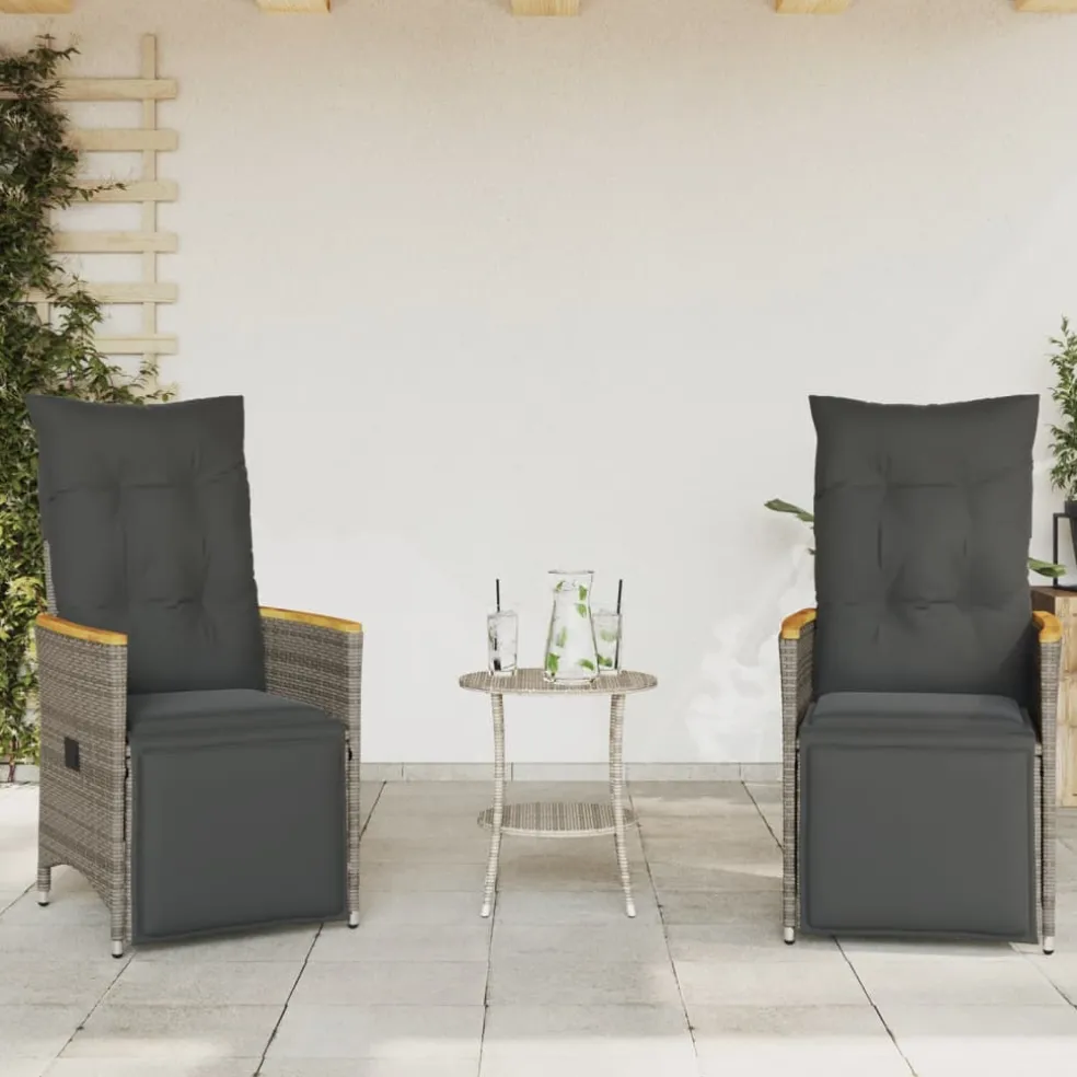 vidaXL 3-delige Bistroset met kussens poly rattan grijs