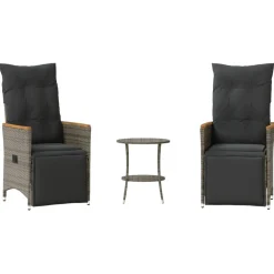 vidaXL 3-delige Bistroset met kussens poly rattan grijs