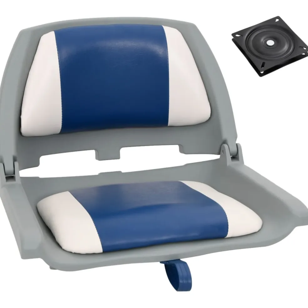 vidaXL 2-delige Bootstoelenset met blauw-witte kussens inklapbaar