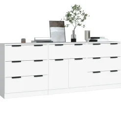 vidaXL 3-delige Dressoirs bewerkt hout wit