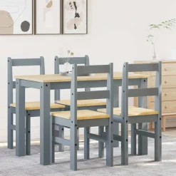 vidaXL 5-delige Eetset Panama massief grenenhout grijs