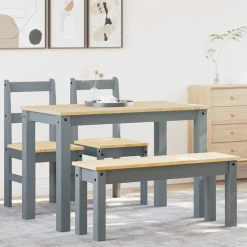 vidaXL 4-delige Eetset Panama massief grenenhout grijs