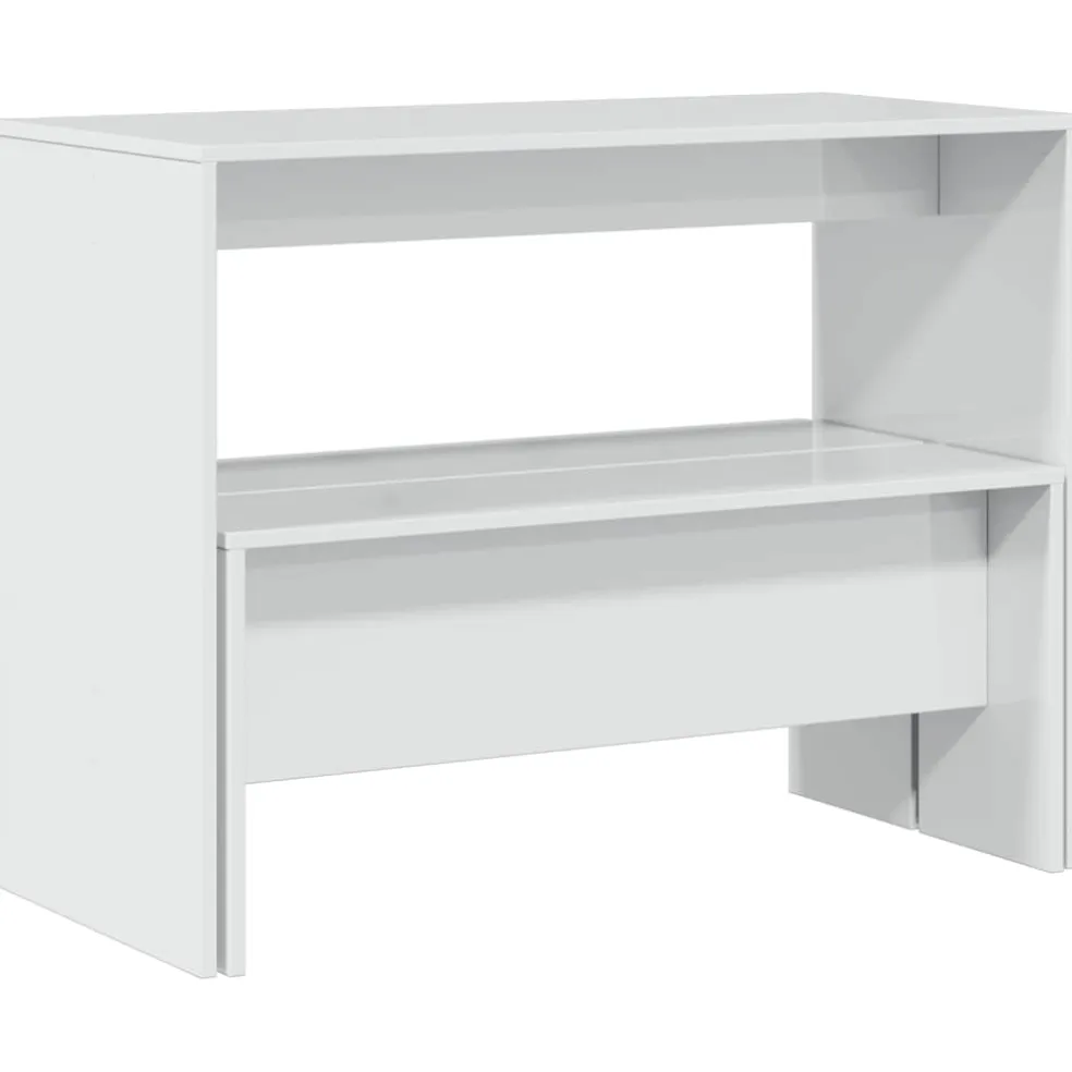 vidaXL 3-delige Eettafel en bankenset bewerkt hout hoogglans wit