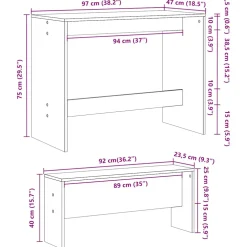 vidaXL 3-delige Eettafel en bankenset bewerkt hout hoogglans wit
