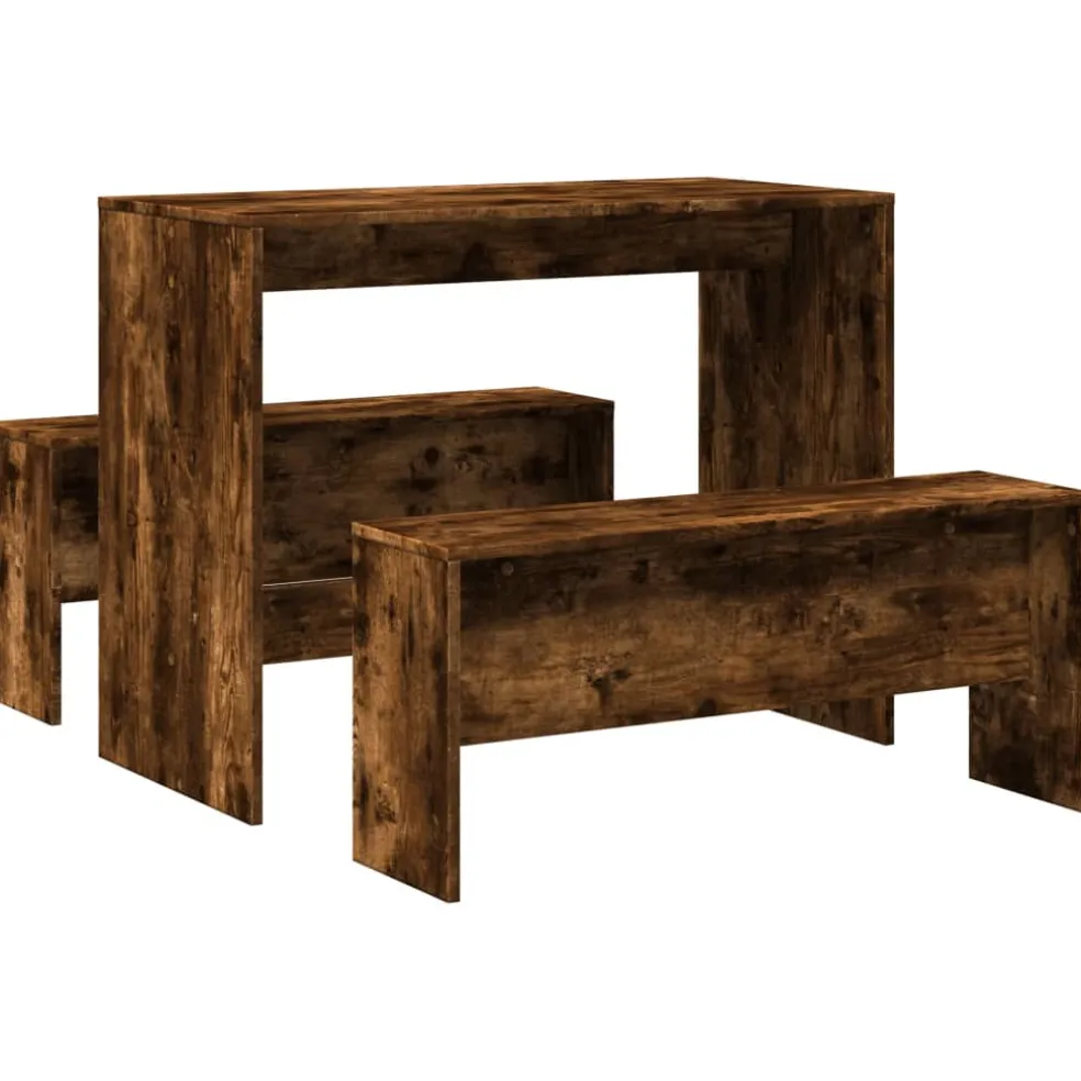 vidaXL 3-delige Eettafel en bankenset bewerkt hout gerookt eikenkleur