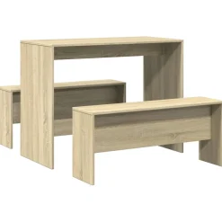 vidaXL 3-delige Eettafel en bankenset bewerkt hout sonoma eikenkleurig