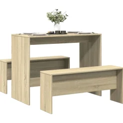 vidaXL 3-delige Eettafel en bankenset bewerkt hout sonoma eikenkleurig