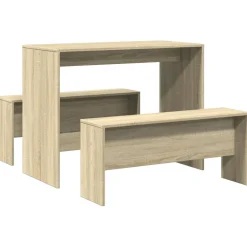 vidaXL 3-delige Eettafel en bankenset bewerkt hout sonoma eikenkleurig