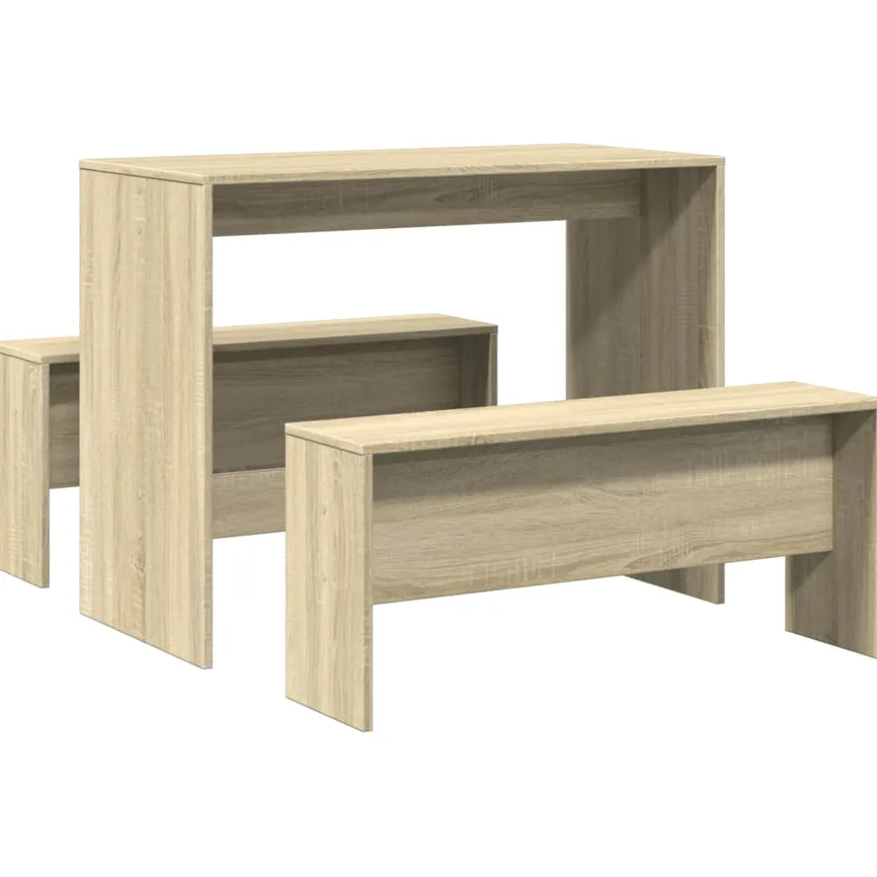 vidaXL 3-delige Eettafel en bankenset bewerkt hout sonoma eikenkleurig