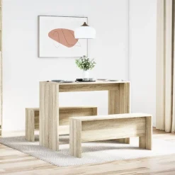 vidaXL 3-delige Eettafel en bankenset bewerkt hout sonoma eikenkleurig