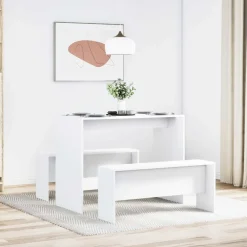 vidaXL 3-delige Eettafel en bankenset bewerkt hout wit