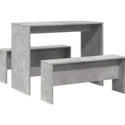 vidaXL 3-delige Eettafel en bankenset bewerkt hout betongrijs