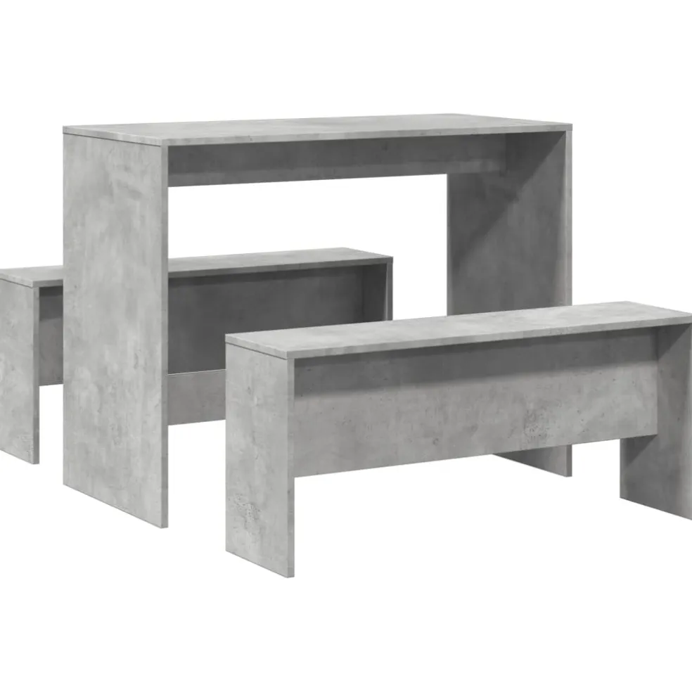 vidaXL 3-delige Eettafel en bankenset bewerkt hout betongrijs