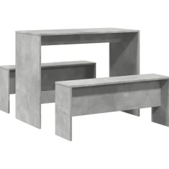 vidaXL 3-delige Eettafel en bankenset bewerkt hout betongrijs