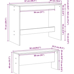 vidaXL 3-delige Eettafel en bankenset bewerkt hout betongrijs